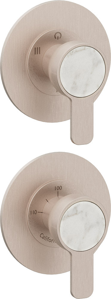 California Faucets Capitola StyleTherm Vista con Control de Tres Salidas - Placa Doble Rectangular - Níquel Satinado