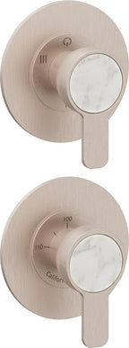 California Faucets Capitola StyleTherm Vista con Control de Tres Salidas - Placa Doble Rectangular - Níquel Satinado