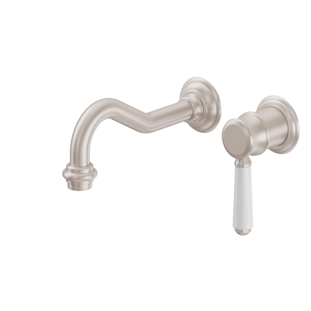 California Faucets Cardiff Llave de Lavabo de Pared de Una Llave - Palanca de Porcelana - Satin Nickel
