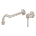 California Faucets Cardiff Llave de Lavabo de Pared de Una Llave - Palanca de Porcelana - Satin Nickel