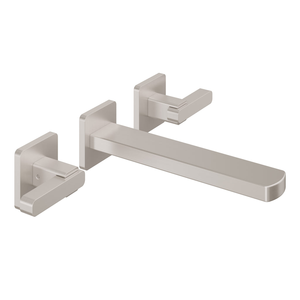California Faucets San Elijo Llave de Lavabo de Pared de Dos Llaves - Base Cuadrada - Satin Nickel