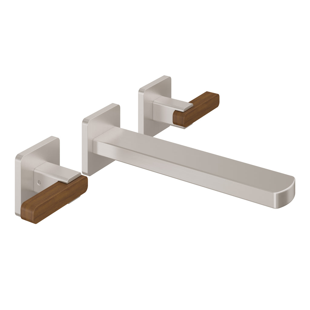 California Faucets San Elijo Llave de Lavabo de Pared de Dos Llaves - Base Cuadrada - Satin Nickel