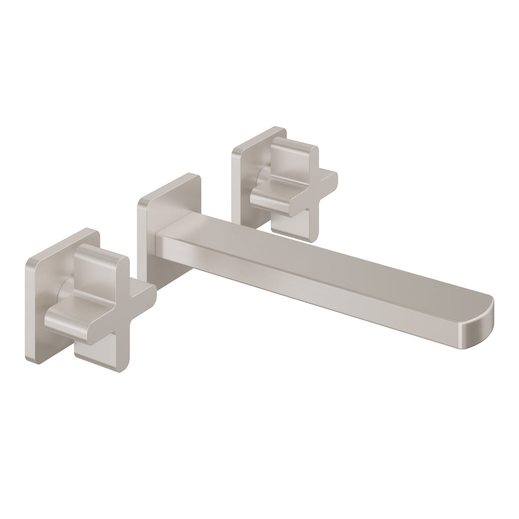 California Faucets San Elijo Llave de Lavabo de Pared de Dos Llaves - Base Cuadrada - Satin Nickel