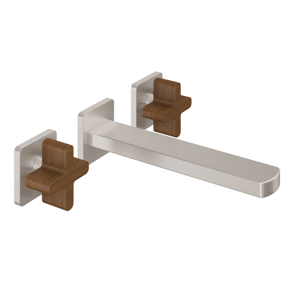 California Faucets San Elijo Llave de Lavabo de Pared de Dos Llaves - Base Cuadrada - Satin Nickel