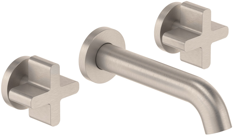 California Faucets San Elijo Llave de Lavabo de Pared de Dos Llaves - Base Redonda - Satin Nickel