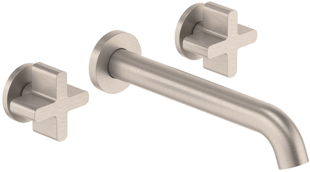 California Faucets San Elijo Llave de Lavabo de Pared de Dos Llaves - Base Redonda - Satin Nickel