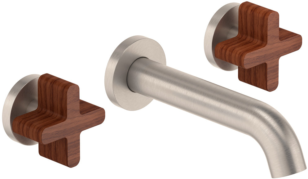 California Faucets San Elijo Llave de Lavabo de Pared de Dos Llaves - Base Redonda - Satin Nickel