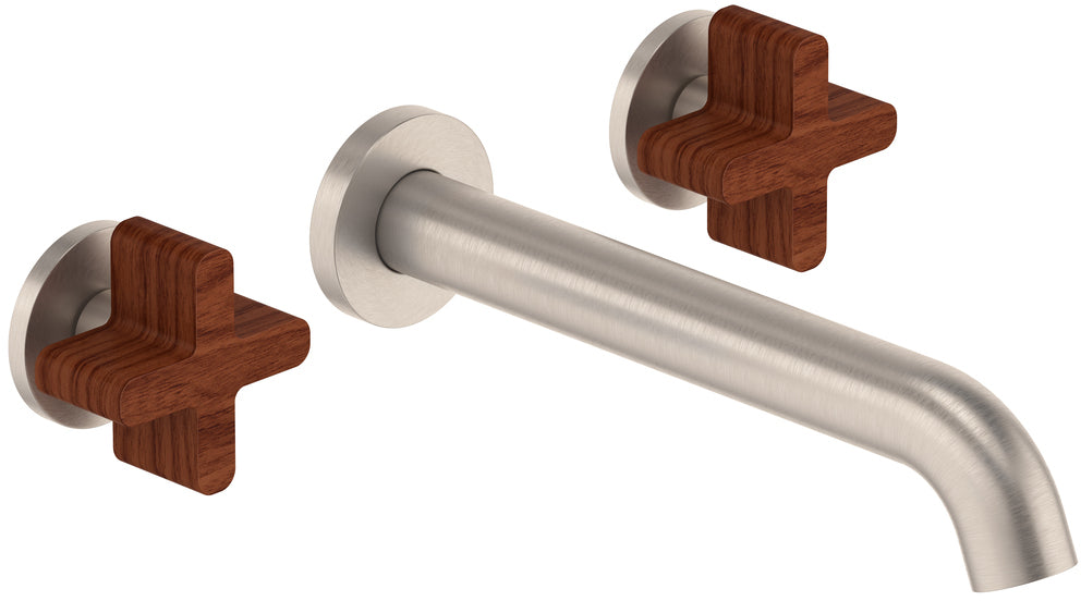 California Faucets San Elijo Llave de Lavabo de Pared de Dos Llaves - Base Redonda - Satin Nickel