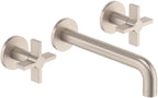 California Faucets Cayucos Llave de Lavabo de Pared de Dos Llaves - Manija de Cruz - Níquel Satinado