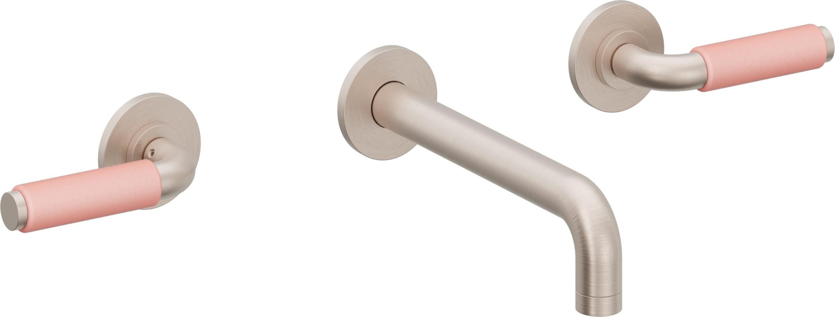 California Faucets Cayucos Llave de Lavabo de Pared de Dos Llaves - Palanca de Porcelana Rosa