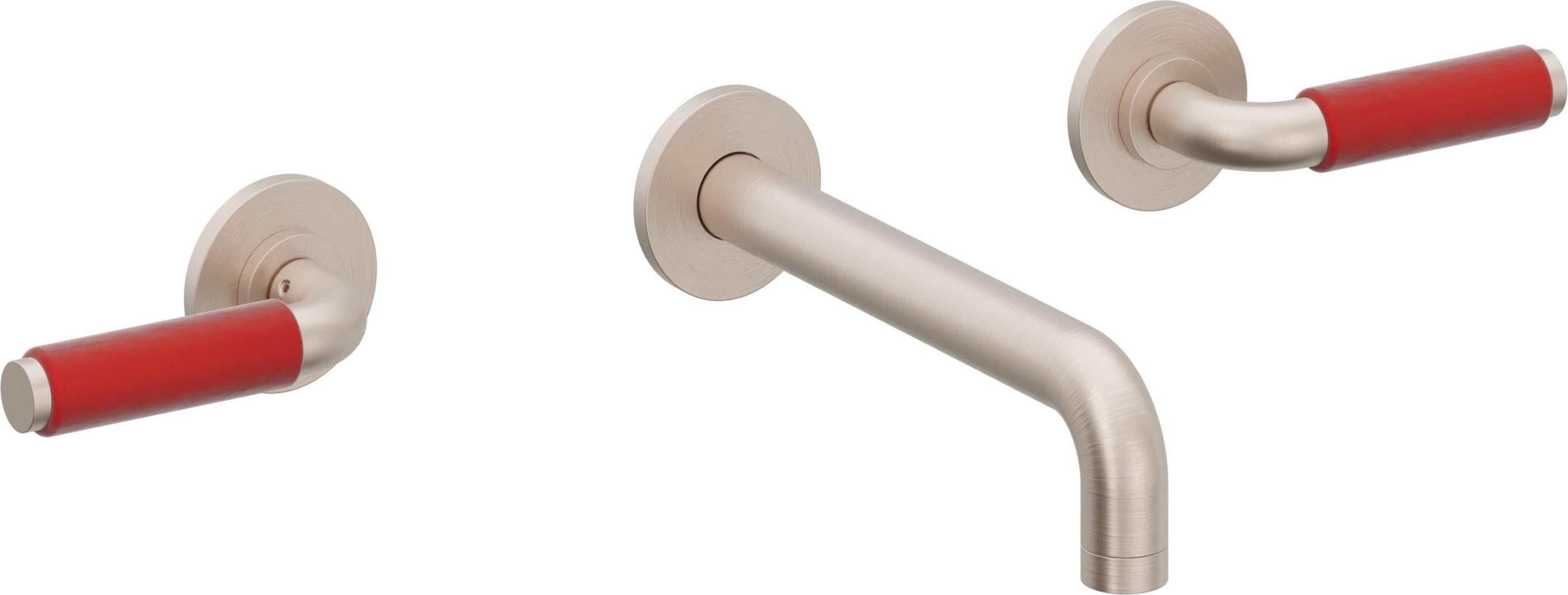 California Faucets Cayucos Llave de Lavabo de Pared de Dos Llaves - Palanca Roja