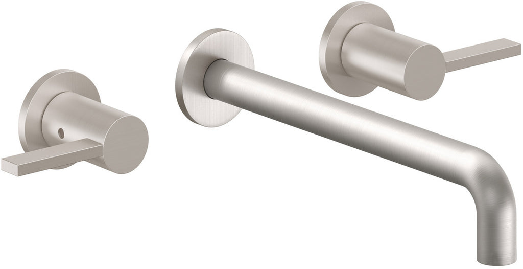 California Faucets Bel Canto Llave de Lavabo de Pared de Dos Llaves - Pico Extendido - Satin Nickel