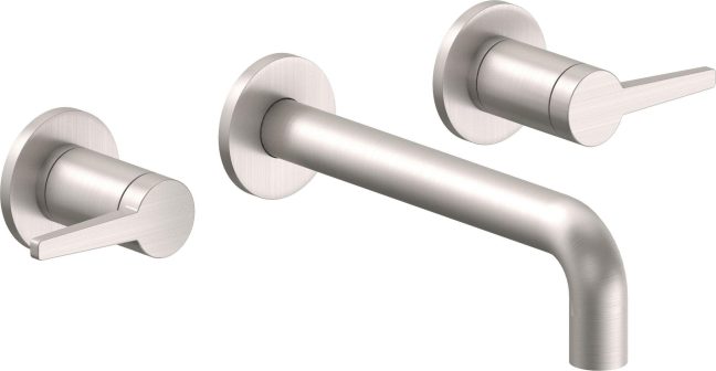 California Faucets D Street Llave de Lavabo de Pared de Dos Llaves - Palanca Plana - Satin Nickel