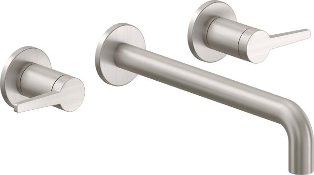 California Faucets D Street Llave de Lavabo de Pared de Dos Llaves - Palanca Plana - Satin Nickel
