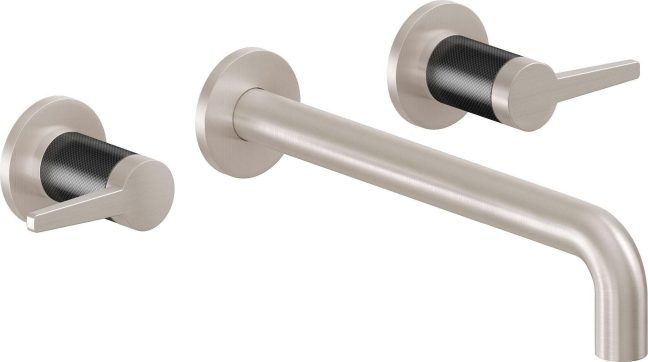 California Faucets D Street Llave de Lavabo de Pared de Dos Llaves - Palanca Plana - Satin Nickel
