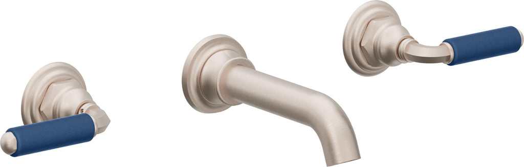 California Faucets Del Mar Llave de Lavabo de Pared de Dos Llaves - Palanca de Porcelana Azul