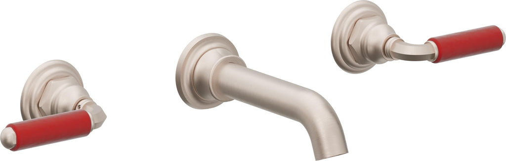 California Faucets Del Mar Llave de Lavabo de Pared de Dos Llaves - Palanca Roja