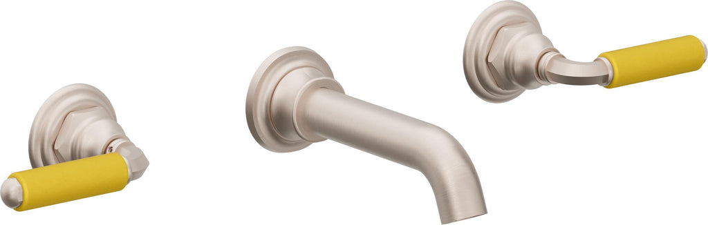 California Faucets Del Mar Llave de Lavabo de Pared de Dos Llaves - Palanca de Porcelana Amarilla