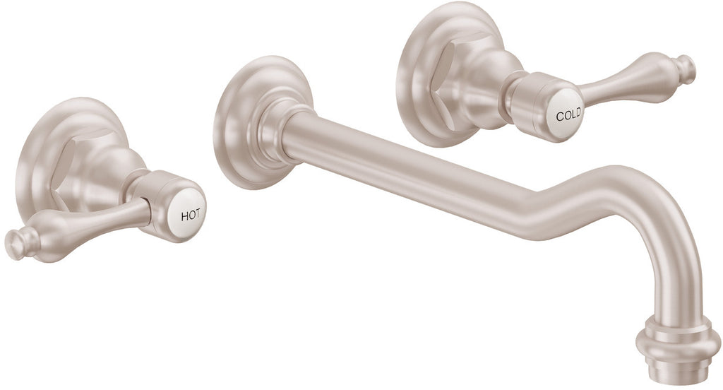 California Faucets Salinas Llave de Lavabo de Pared de Dos Llaves - Satin Nickel