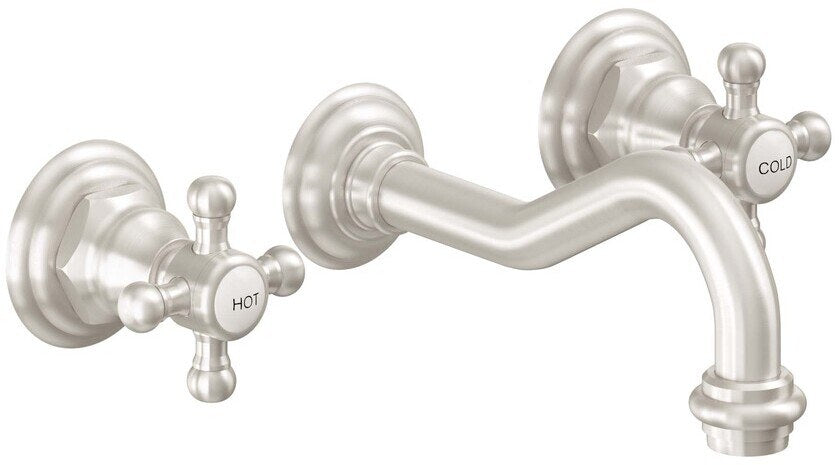 California Faucets Salinas Llave de Lavabo de Pared de Dos Llaves - Satin Nickel