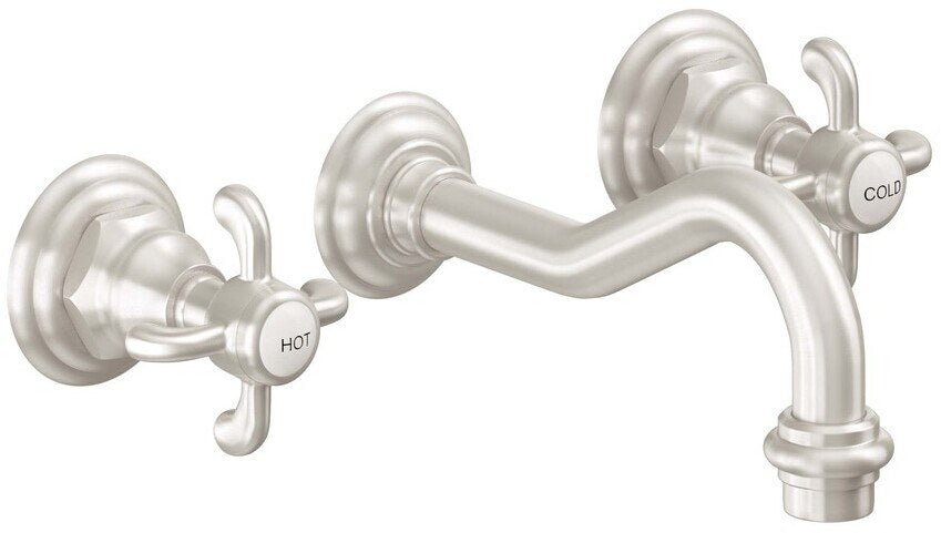 California Faucets Salinas Llave de Lavabo de Pared de Dos Llaves - Satin Nickel