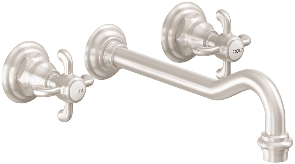 California Faucets Salinas Llave de Lavabo de Pared de Dos Llaves - Satin Nickel
