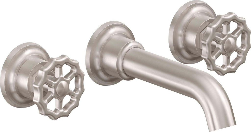 California Faucets Descanso Works Llave de Lavabo de Pared de Dos Llaves - Satin Nickel
