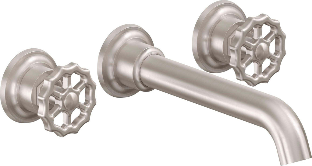 California Faucets Descanso Works Llave de Lavabo de Pared de Dos Llaves - Satin Nickel