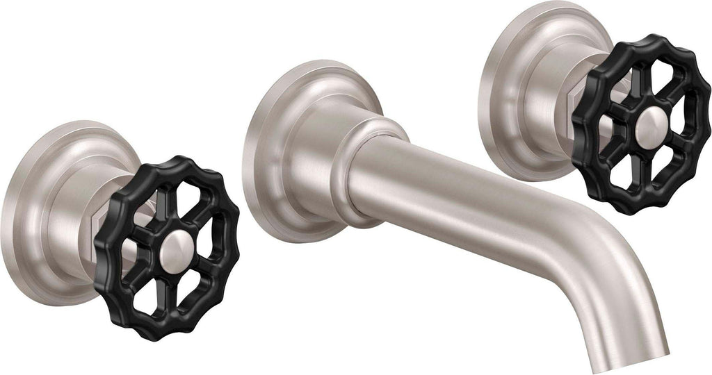 California Faucets Descanso Works Llave de Lavabo de Pared de Dos Llaves - Satin Nickel