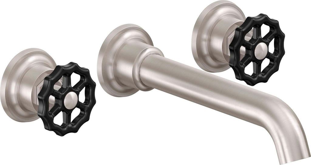 California Faucets Descanso Works Llave de Lavabo de Pared de Dos Llaves - Satin Nickel