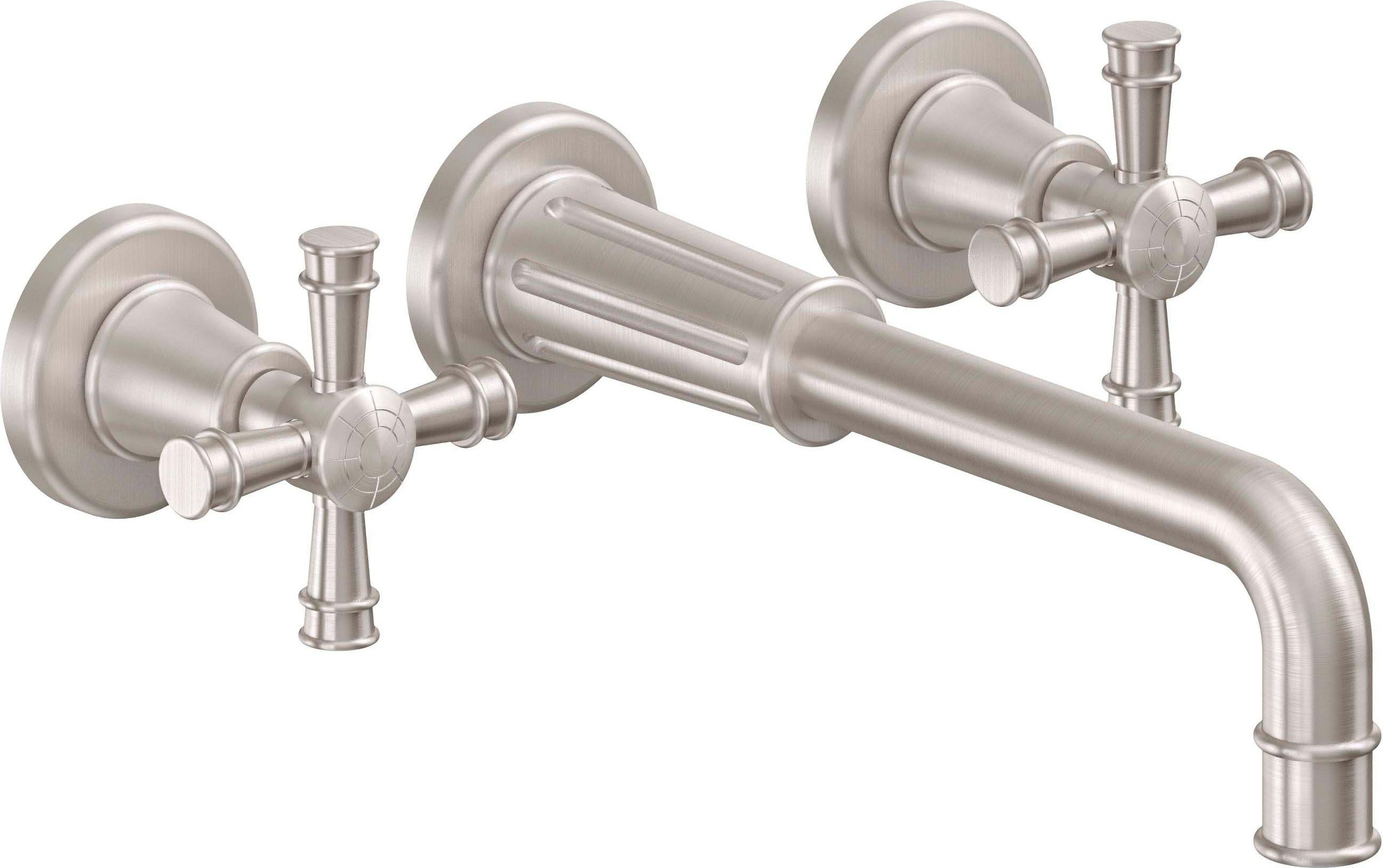 California Faucets Trousdale Llave de Lavabo de Pared de Dos Llaves - Satin Nickel