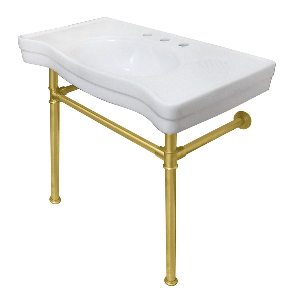 Kingston Brass Imperial lavabo consola — Blanco / Latón Cepillado