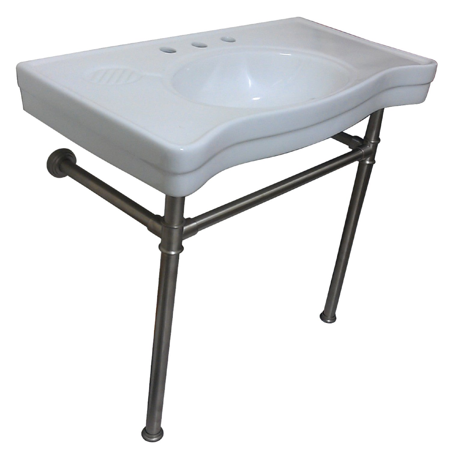 Kingston Brass Imperial lavabo consola — Blanco / Níquel Cepillado