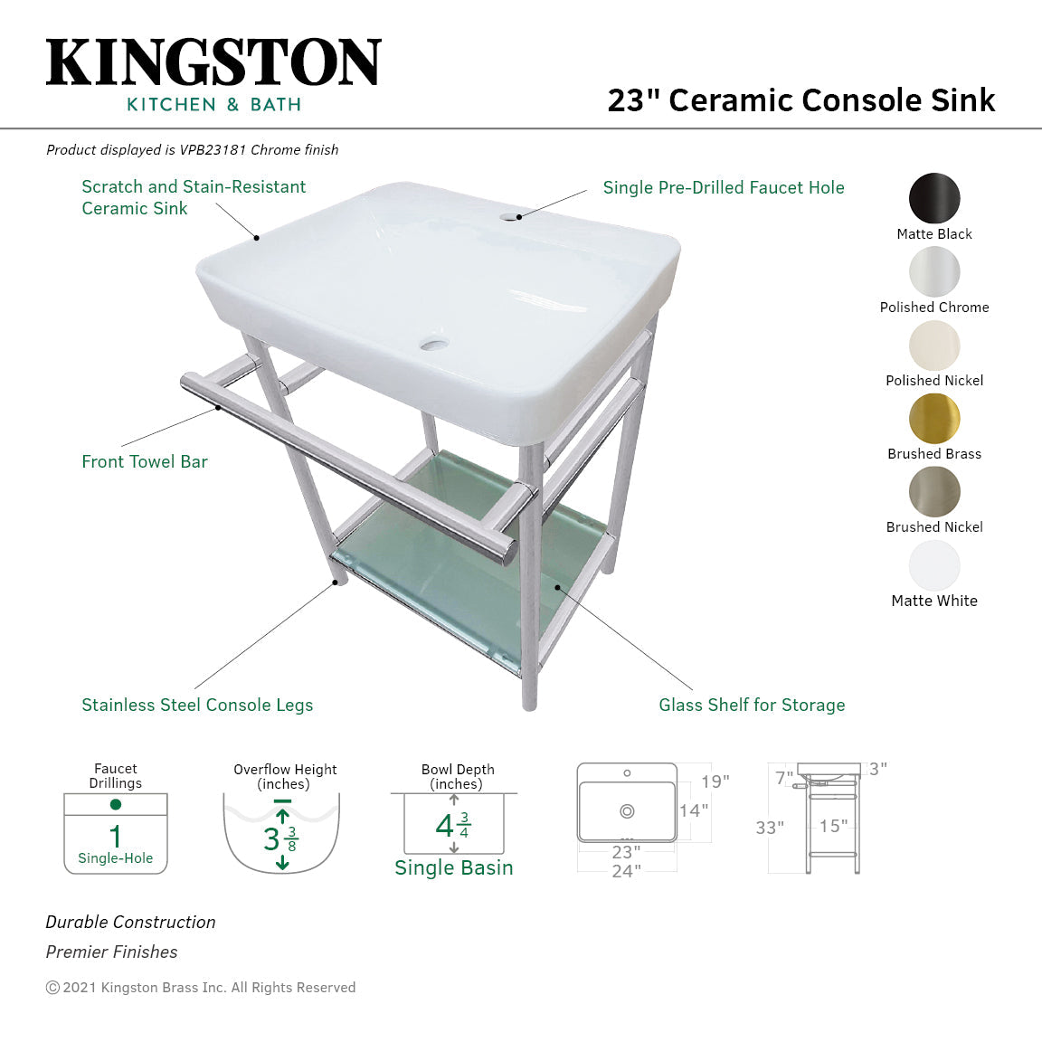 Kingston Brass Sheridan lavabo consola — vista