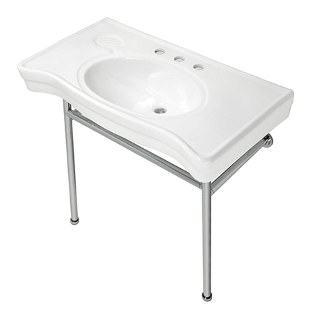 Kingston Brass Bristol lavabo consola — Blanco / Cromo Pulido