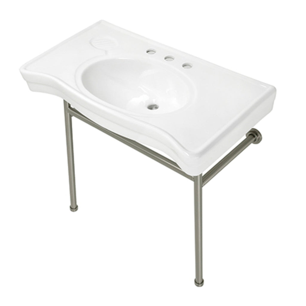 Kingston Brass Bristol lavabo consola — Blanco / Níquel Cepillado