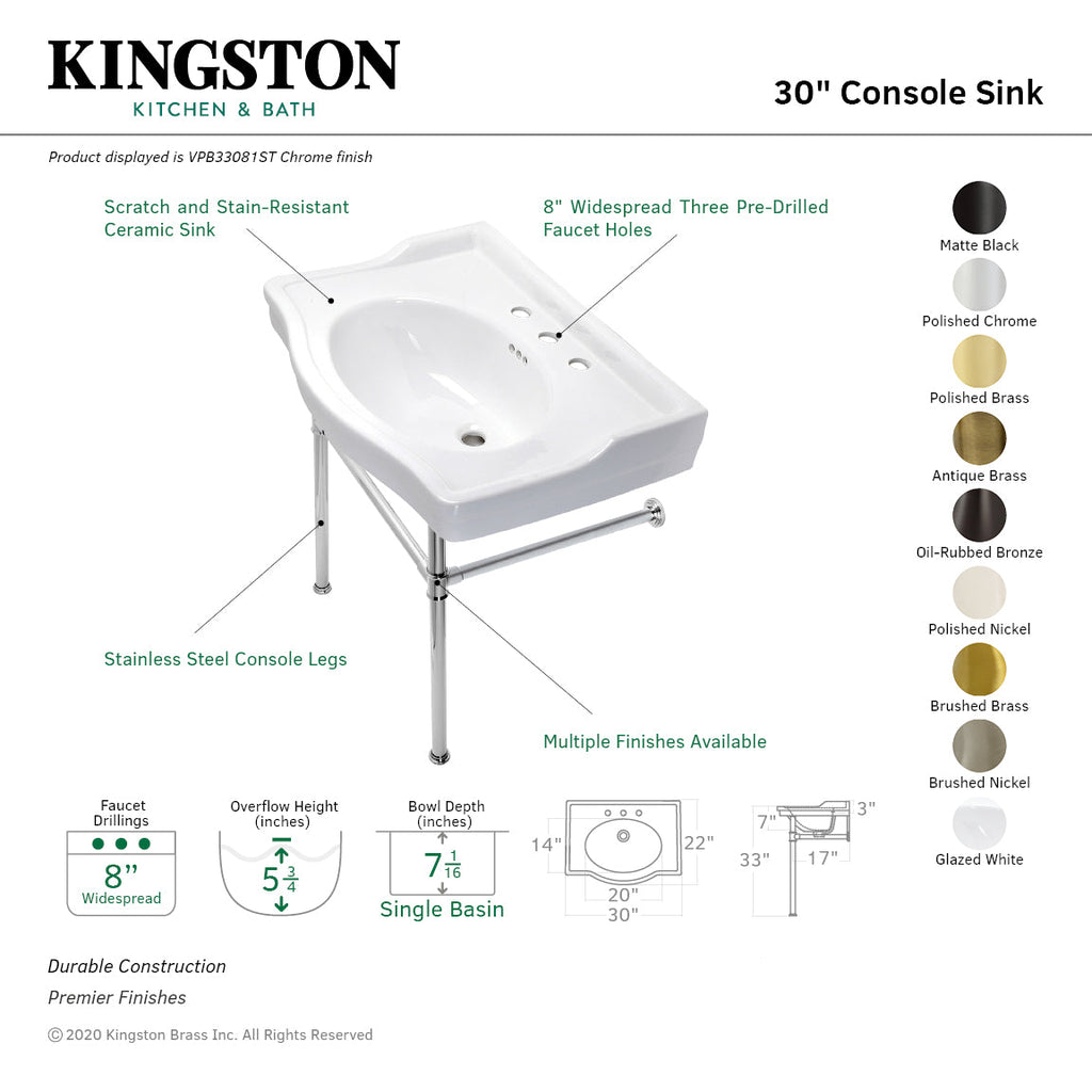 Kingston Brass Victorian lavabo consola — vista