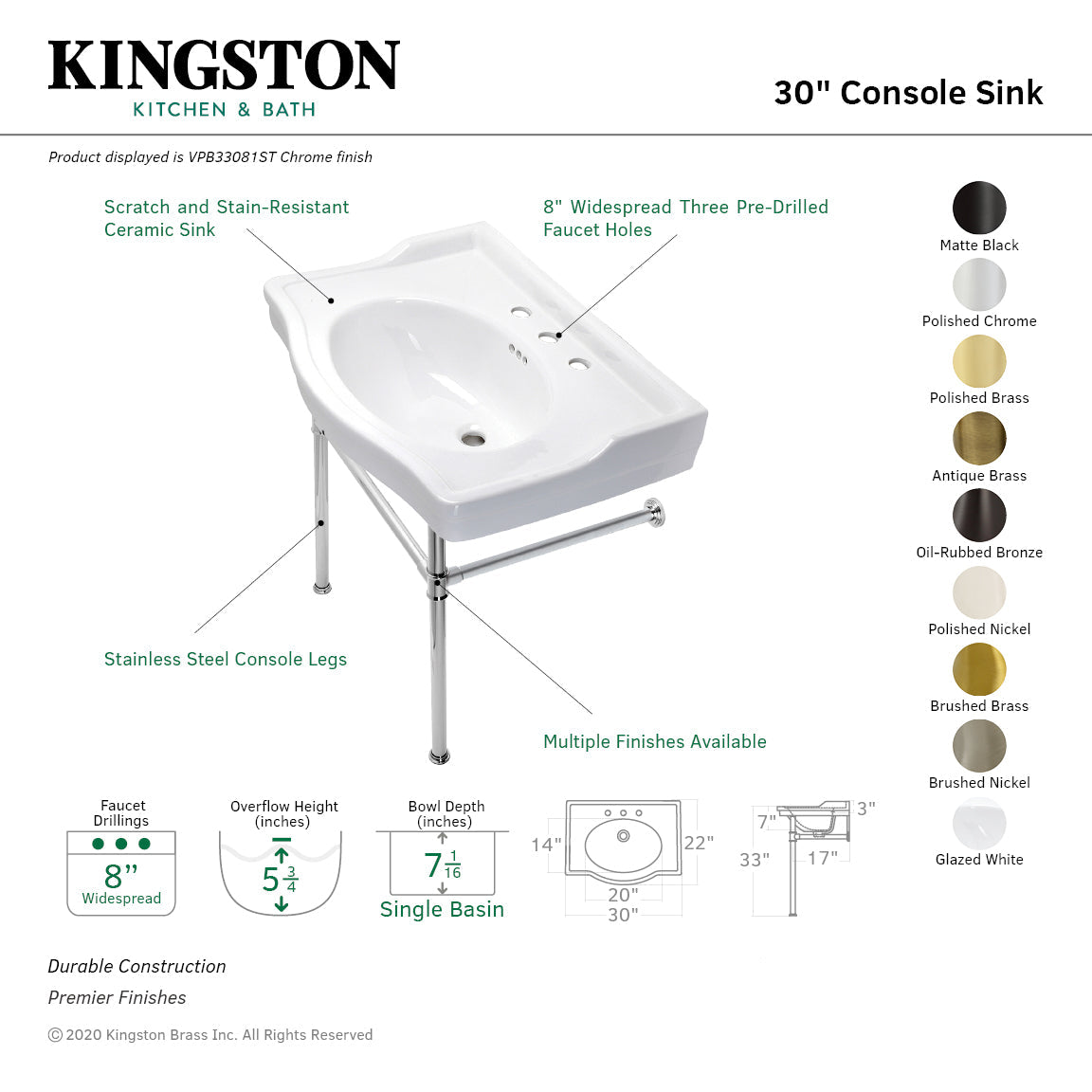 Kingston Brass Victorian lavabo consola — vista
