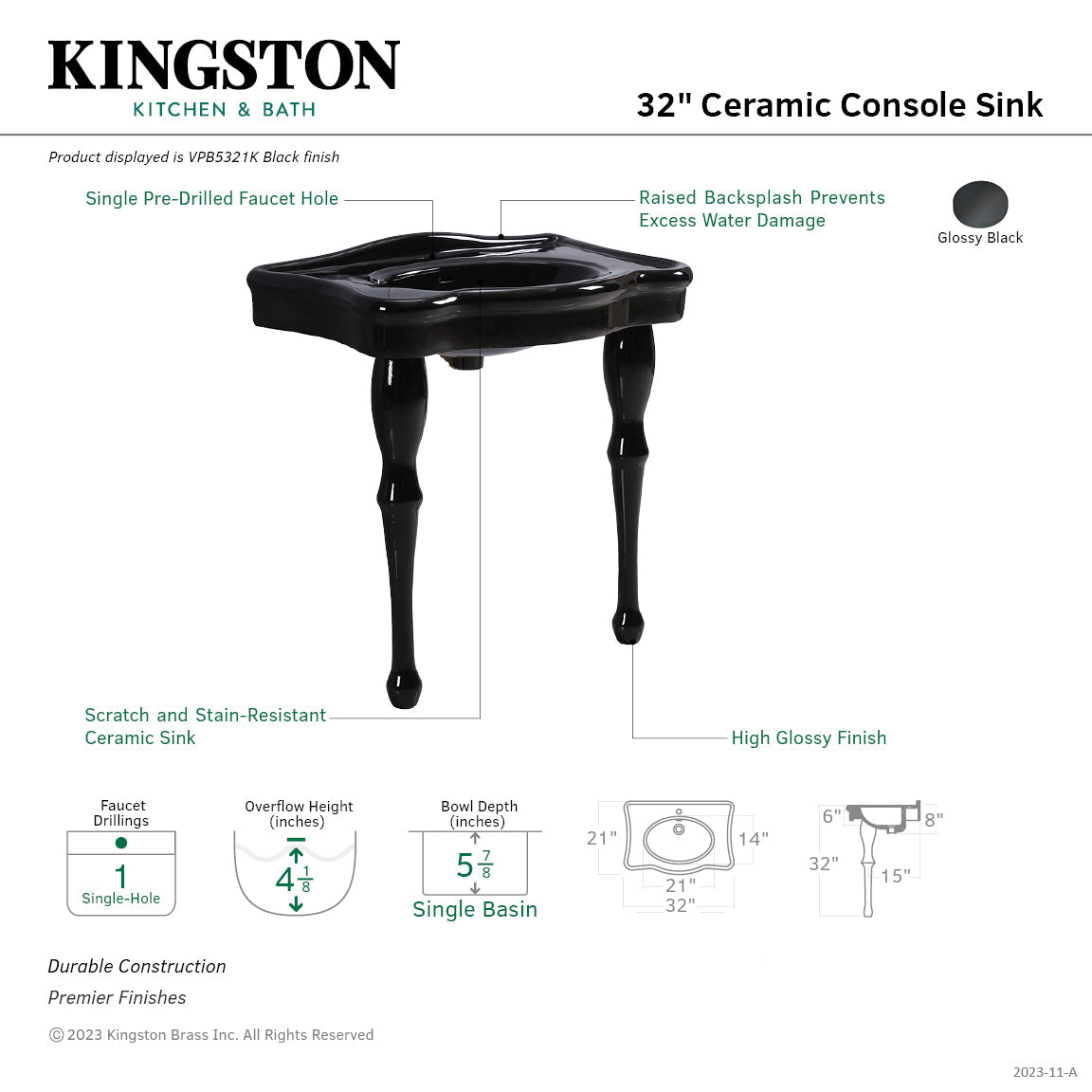 Kingston Brass Imperial lavabo consola — vista