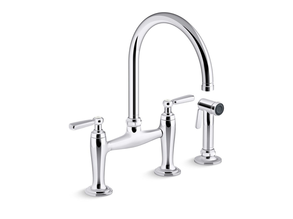 Kohler Edalyn by Studio McGee — Mezcladora de Cocina tipo Puente con Rociador Lateral — Cromo Pulido