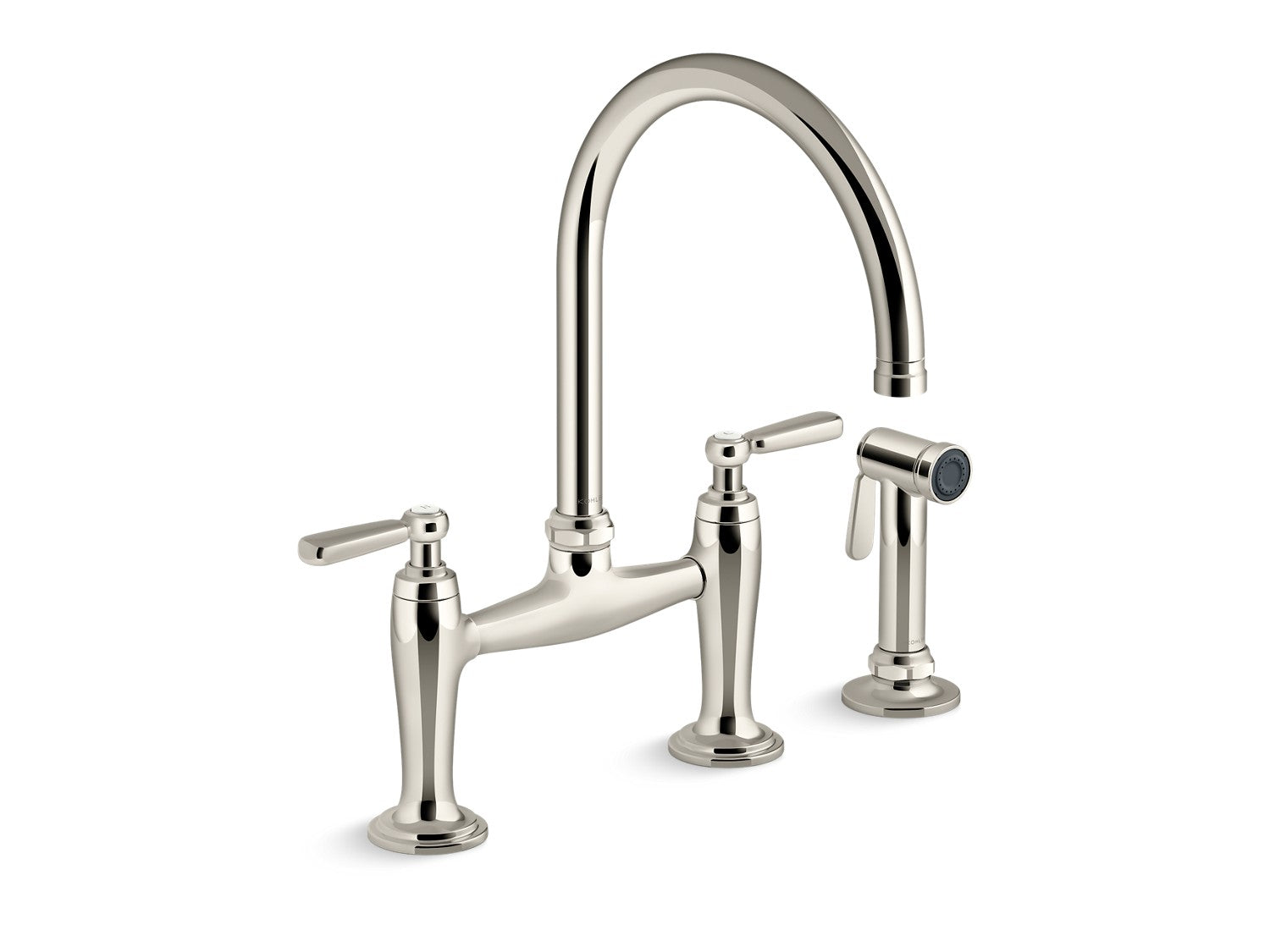 Kohler Edalyn by Studio McGee — Mezcladora de Cocina tipo Puente con Rociador Lateral — Níquel Pulido Vibrant