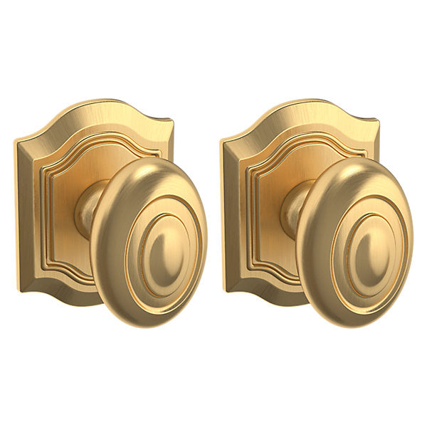 Baldwin Hardware Perilla 5077 Bethpage con Roseta R027 — Latón satinado Lifetime — Dummy completo