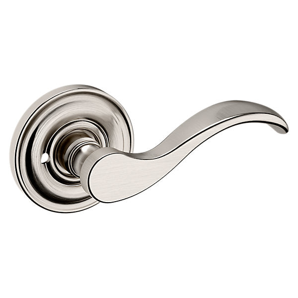 Baldwin Hardware Manija 5455V con Roseta 5048 — Níquel satinado Lifetime — Privacidad