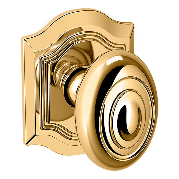Baldwin Hardware Perilla 5077 Bethpage con Roseta R027 — Latón pulido Lifetime (PVD) — Dummy completo