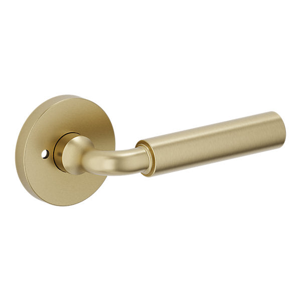 Baldwin Hardware Manija L031 Curved Gramercy con Roseta 5046 — Latón satinado Lifetime — Privacidad