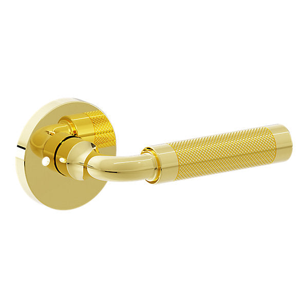 Baldwin Hardware Manija L032 Curved Knurled Gramercy con Roseta 5046 — Latón pulido Lifetime (PVD) — Privacidad
