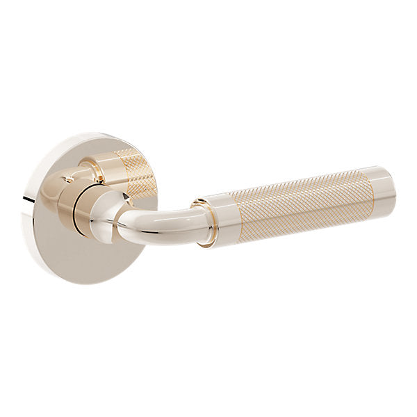 Baldwin Hardware Manija L032 Curved Knurled Gramercy con Roseta 5046 — Níquel pulido Lifetime — Paso