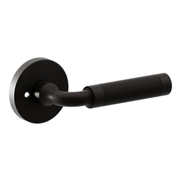Baldwin Hardware Manija L032 Curved Knurled Gramercy con Roseta 5046 — Bronce aceitado — Privacidad