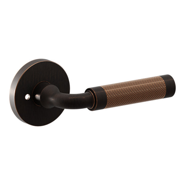 Baldwin Hardware Manija L032 Curved Knurled Gramercy con Roseta 5046 — Bronce veneciano — Privacidad