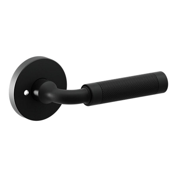 Baldwin Hardware Manija L032 Curved Knurled Gramercy con Roseta 5046 — Negro satinado — Privacidad